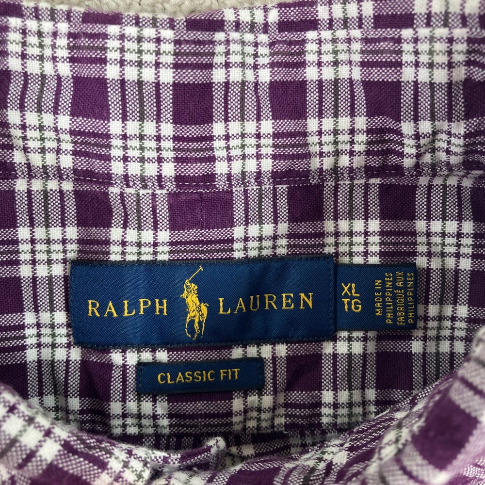 Ralph Lauren Mens XL Button Down Shirt Purple Plaid Classic Fit Long Sleeve - Picture 4 of 9